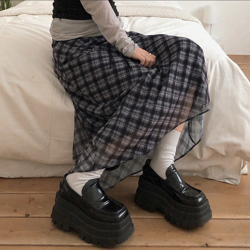 Casual Style Women's Plaid Knee-Length Chiffon Ruched Skirt