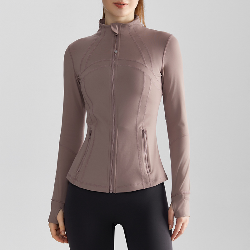 Women's Fashion Fitness Running Jacket - Stand-up Collar, Windproof, Zip-up, Slimming Fit with Pockets, Yoga Outerwear
