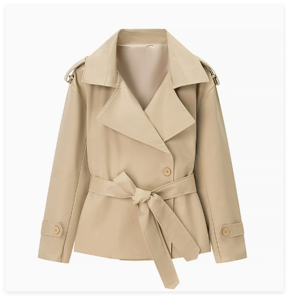 Petite Minimalist Design Short Trench Coat Double-Breasted Women's Custom Workplace Versatile Outerwear