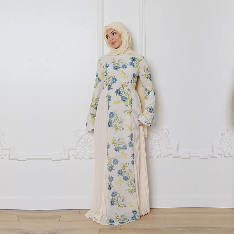 Elegant Floral Pleat Abaya Dress for Modest Fashion