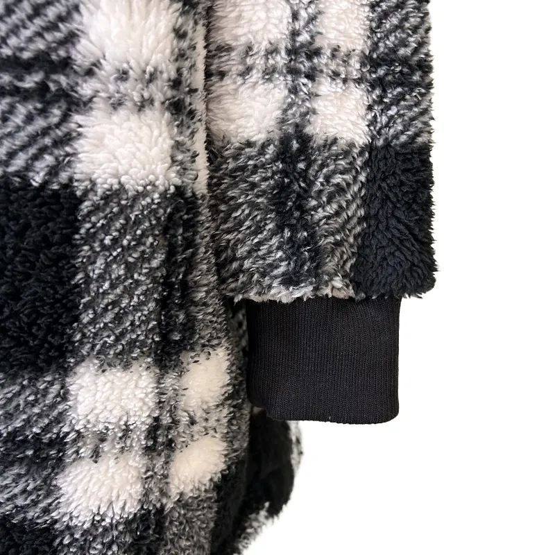 Winter Plush Women's Coat New Style Long Sleeved Checkered Hooded Loose Coat Women's Outerwear
