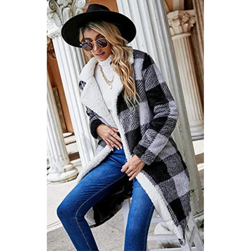 Women's Fashion Winter Coats Fuzzy Fleece Long Sherpa Hooded Jackets Button Down Faux Fur Warm Outerwear