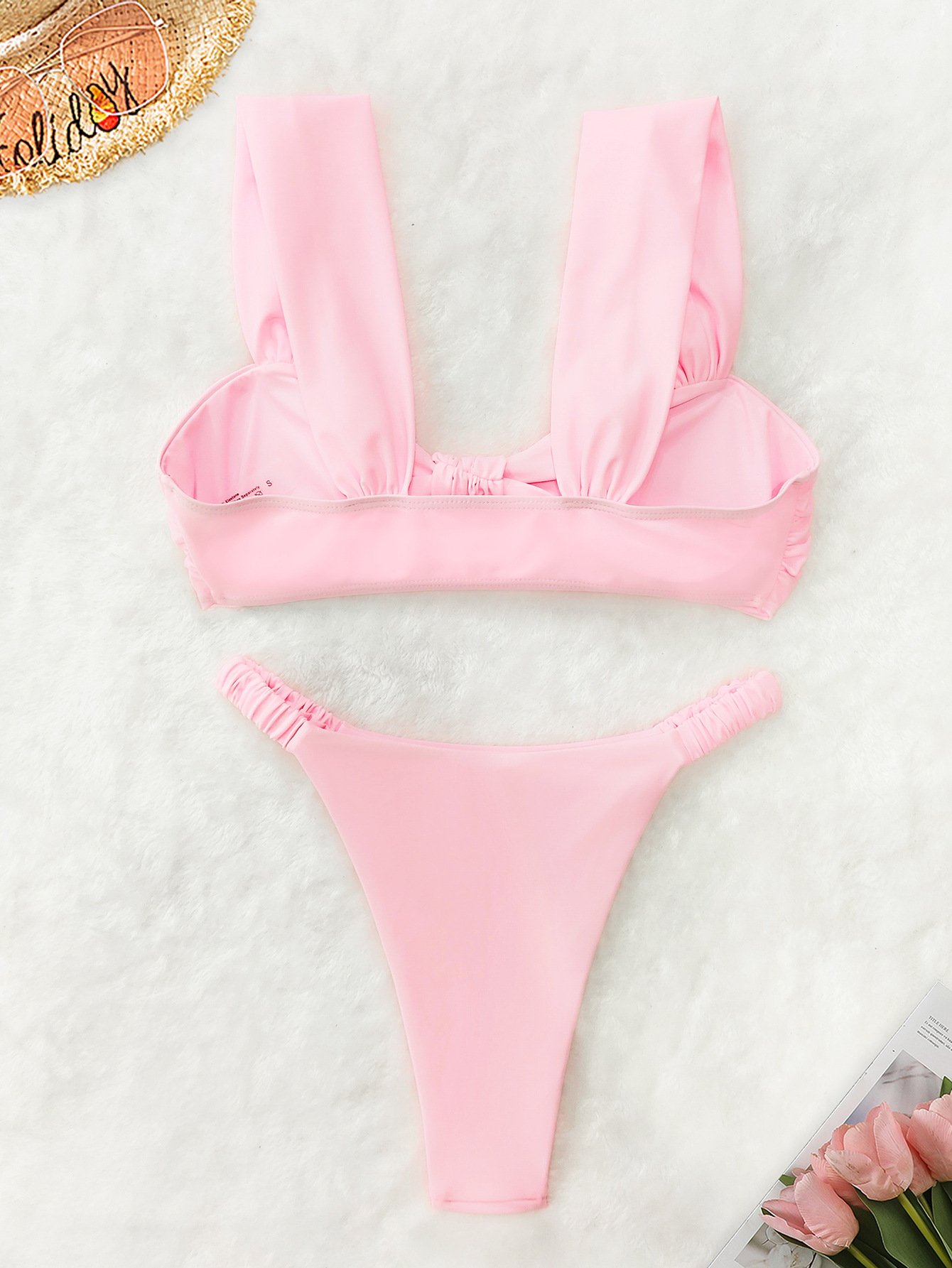 2025 New Sexy Triangle Bathing Suit for Women Solid Bikinis Halter Swimwear Push up Swimsuit Bow Decoration Beach Bikini Set