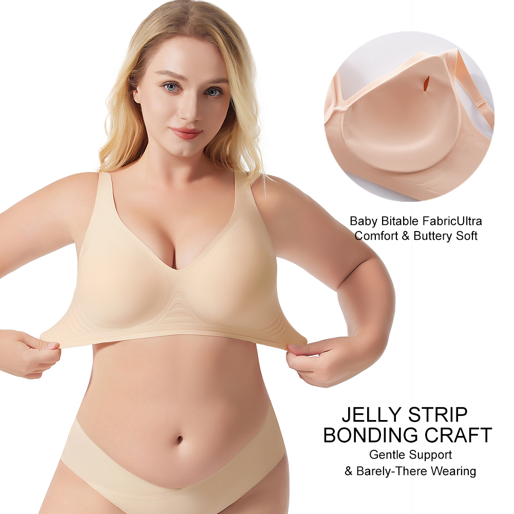 Plus Size Women's Thin Cup Seamless Breathable Jelly Halter Bra Push-Up Full Coverage Wire Free Sport Lingerie