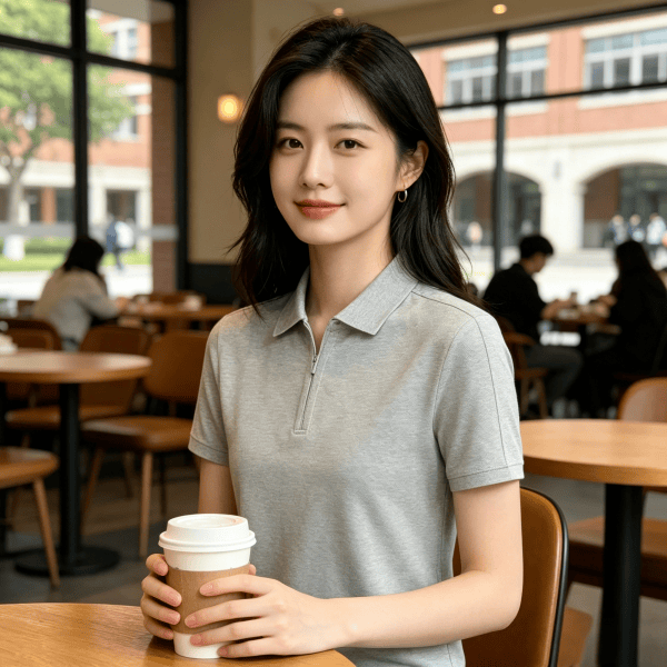 2663 Slight Crinkle Spliced Zip up Polo Shirt Unisex Business Casual Workwear Office Uniform Comfortable Breathable Daily Top