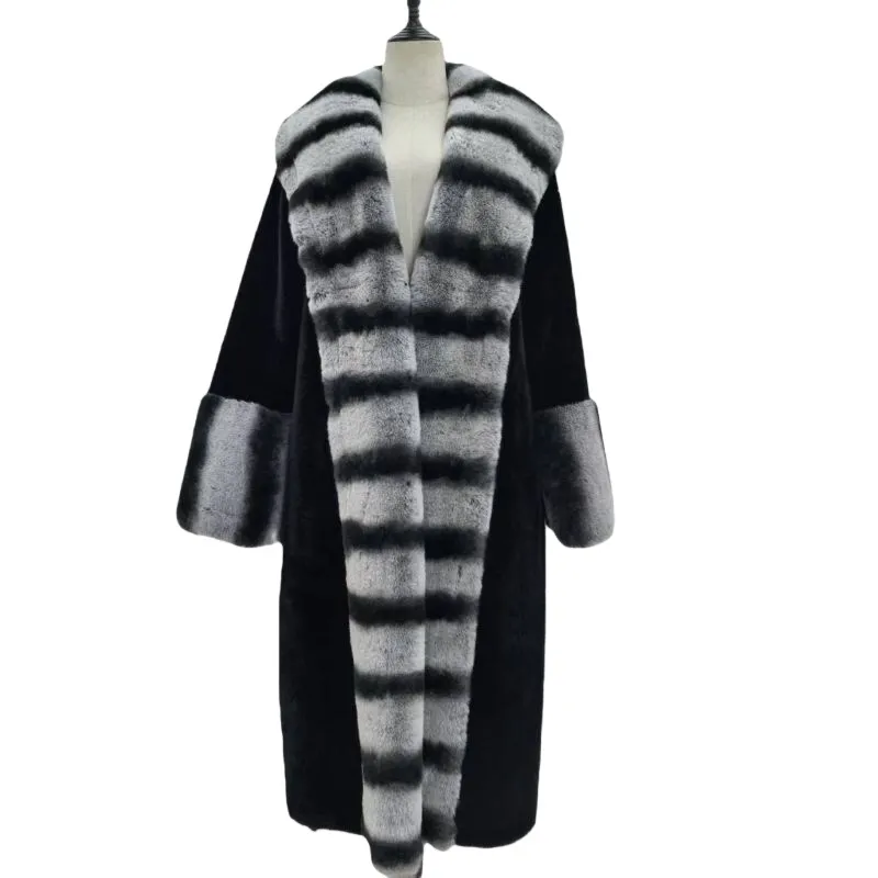 Chic Blue and Silver Fox-Simulated Women's Outerwear Jacket