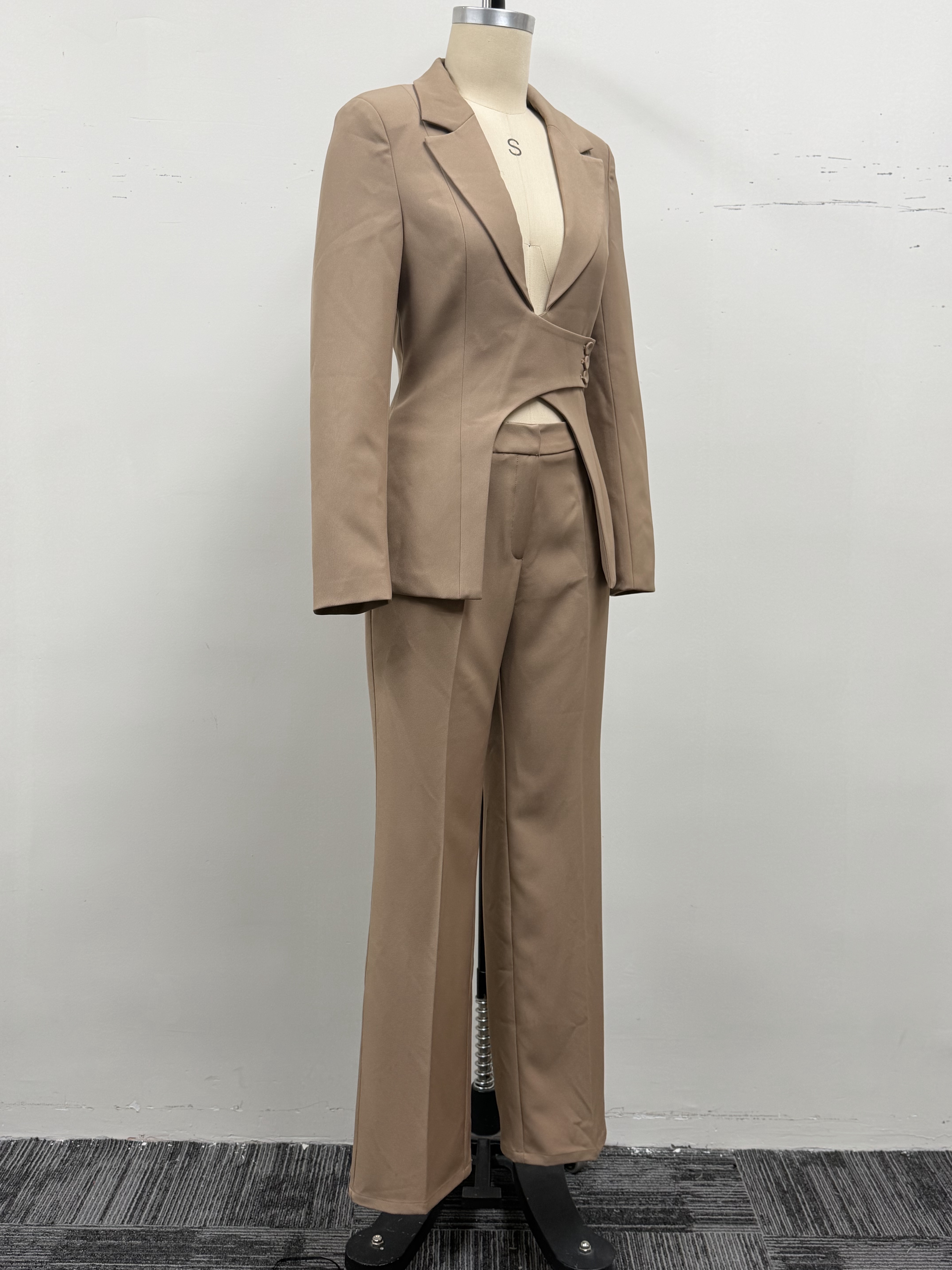 Women Suit Set 2 Piece High Waist Wide Leg Pants Asymmetric Blazer Office Lady Workwear Business Casual Outfit
