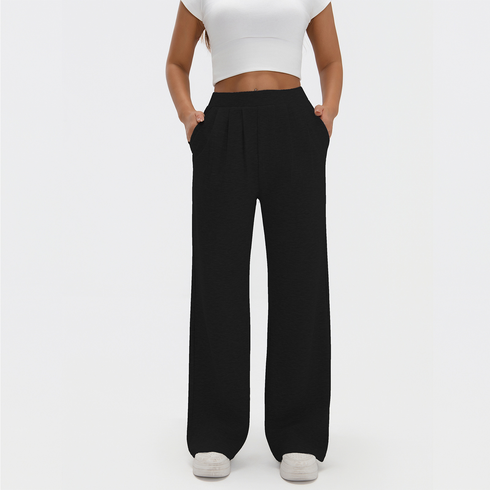 Alxin Custom Casual Sport with Pleated Edges High-waisted Knitted Straight-leg Pant Sports Trousers Women Clothing Women's Pants