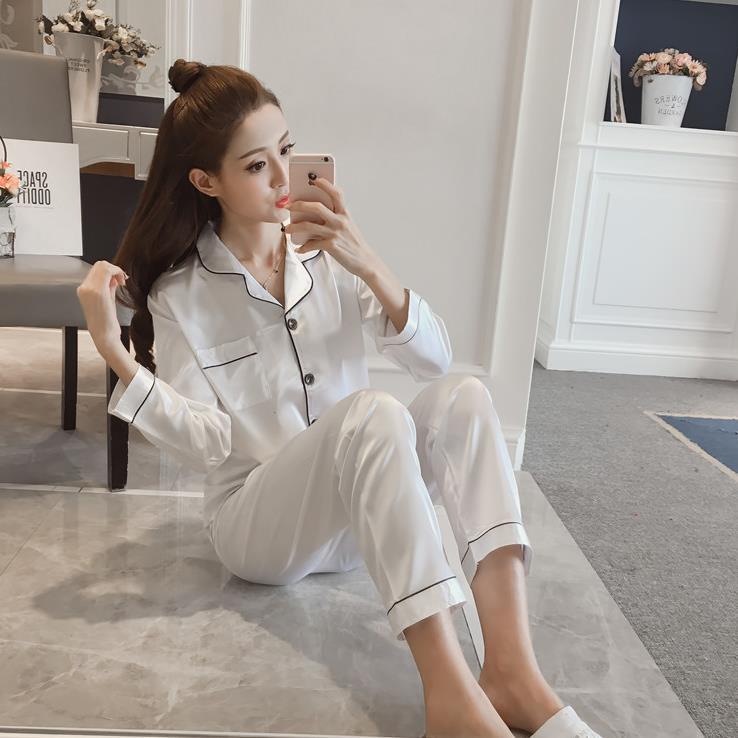 Women's Sleepwear Set Satin Silk Fabric Designers Pajamas Long Sleeve Plus Size M to 5XL