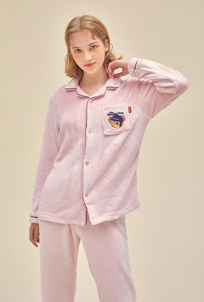 Women's Sleepwear Coral Fleece 2 Piece Sleepwear Lady Pajamas Suit