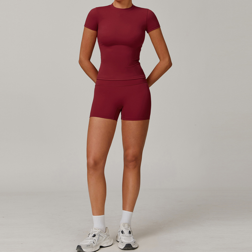 Hot Sell Women Purple Workout Fitness Clothing Yoga Pants Sports T Shirts and Shorts Sportswear Activewear Sets Gym Clothes