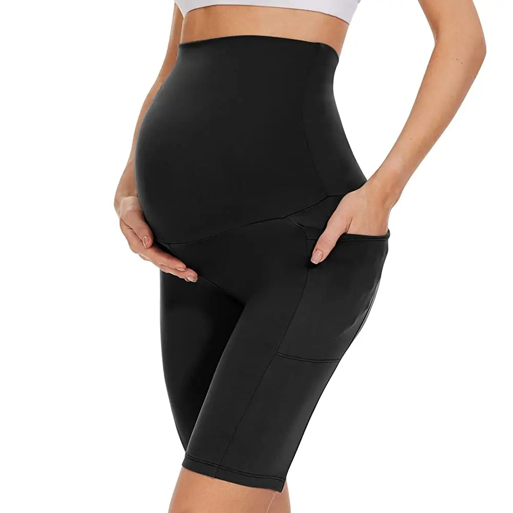 Wholesale Summer Casual Maternity Legging Shorts Comfortable Pregnant Women's Clothing Custom Logo Silk Spandex Stylish Stretchy