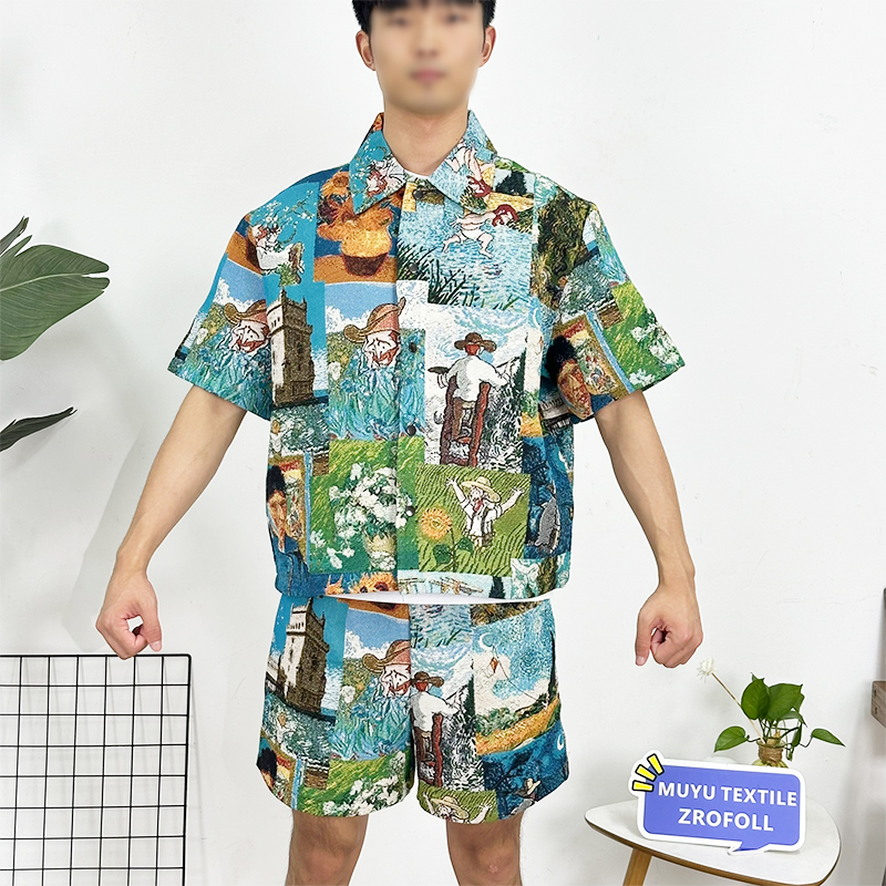 Custom Plus Size Tapestry Woven Clothing Short Sleeves Jacket With Zipper Tapestries Shirts Street Style Clothing
