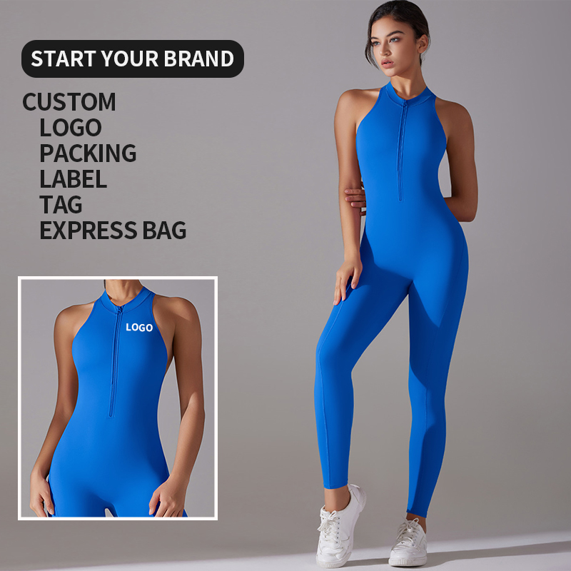 Custom Logo Solid Backless Yoga Jumpsuits Shorts Butt Lifting Sleeveless Tight Activewear Breathable Quick Drying Gym Bodysuits