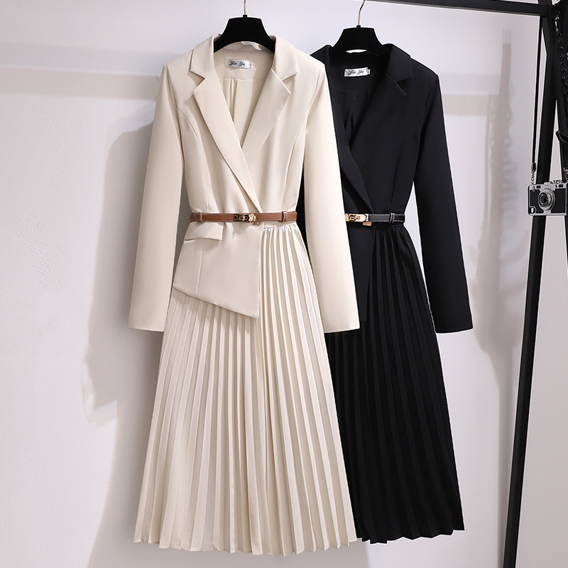 2024 New Design Summer Women's High Quality Elegant Blazer Suit Dress Solid Color Elegant Dresses With Belt