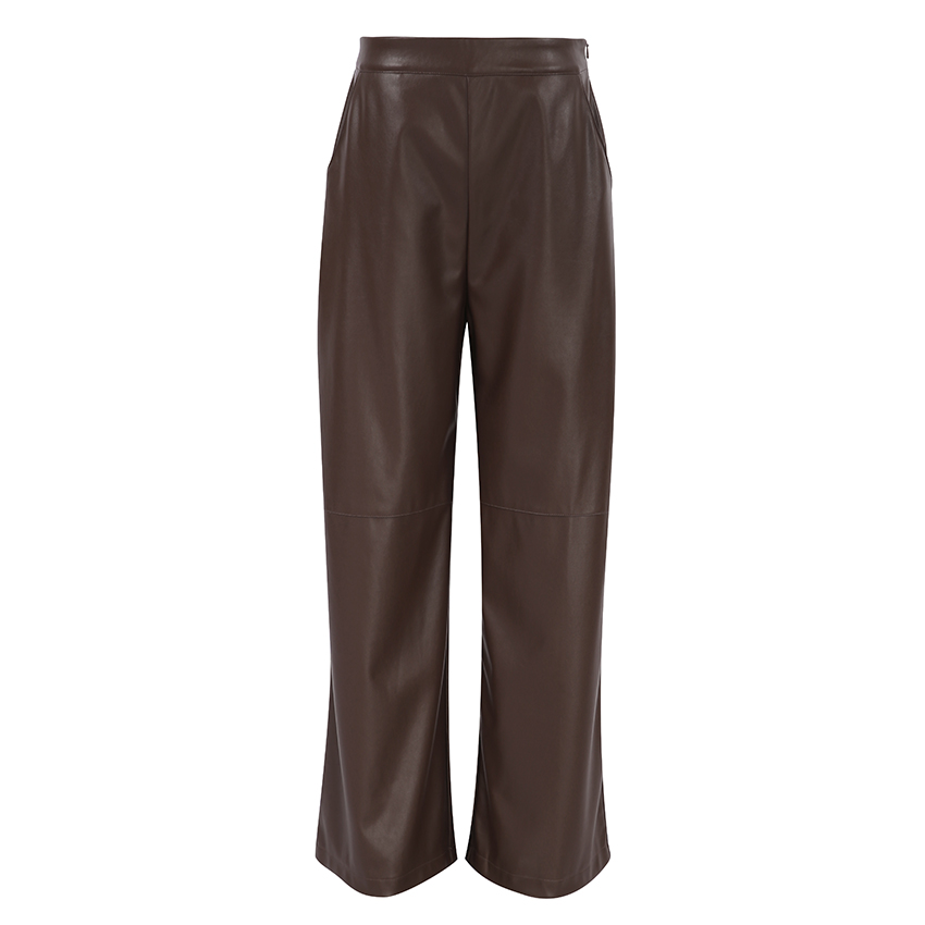 OOTN Women's Elegant Brown PU Leather Casual Trousers Office Ladies Straight Pants for Streetwear ODM Supply