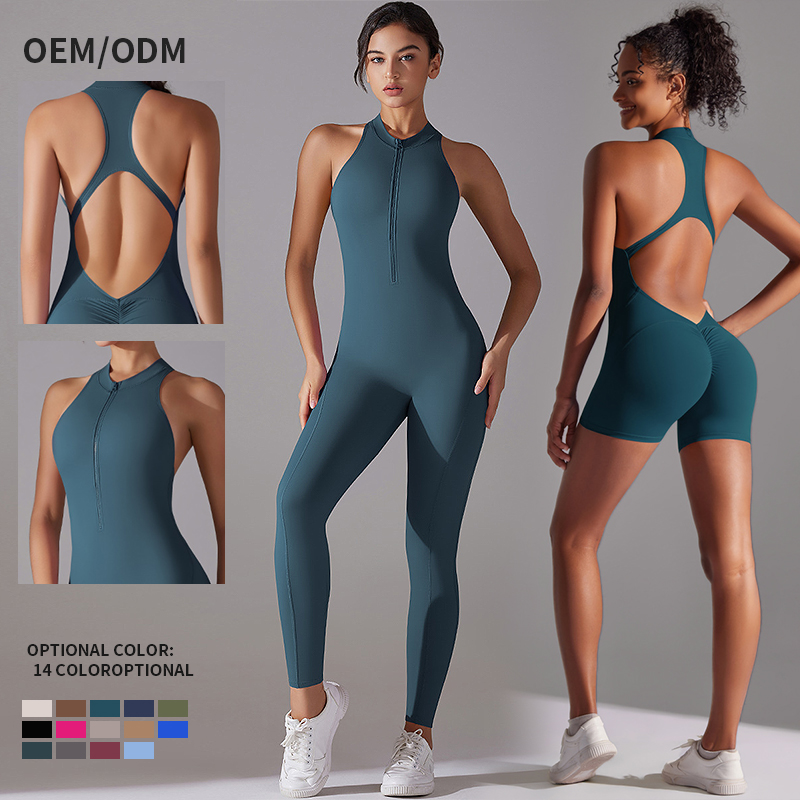 Custom Logo Solid Backless Yoga Jumpsuits Shorts Butt Lifting Sleeveless Tight Activewear Breathable Quick Drying Gym Bodysuits