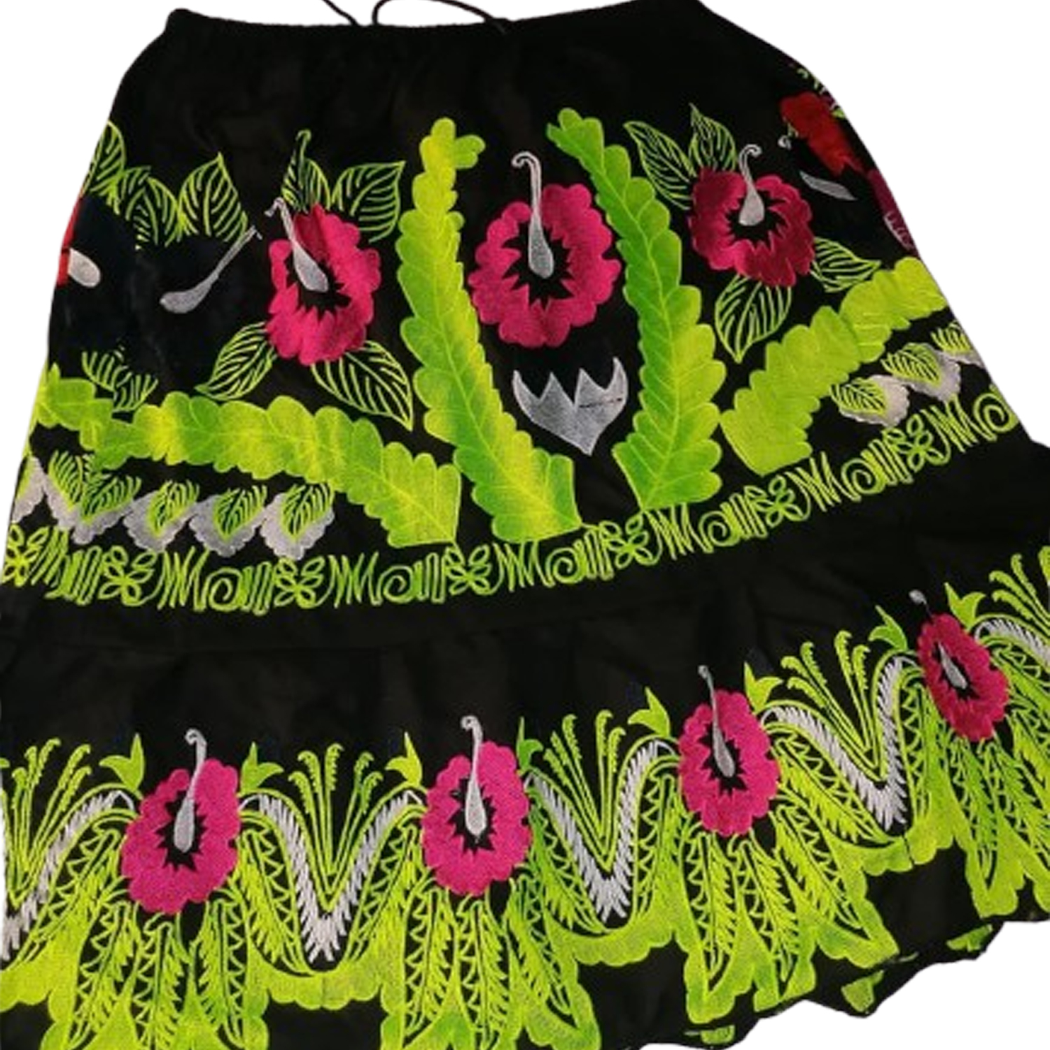 Women's Hippie Embroidered Short Skirt with Drawstring Hawaiian Style Traditional Belly Dance Workwear Embroidered Pohnpei Skirt