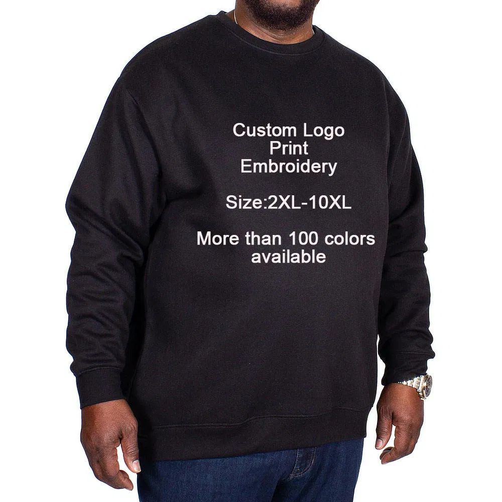Custom Wholesale Big and Tall Men's Crewneck Sweatshirt Clothing Oversized Pullover Fleece Sweatshirt 6XL 8XL