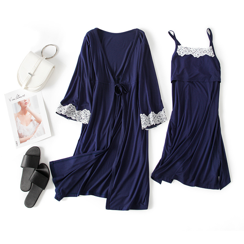 2026 Spring Autumn New Lace Modal Maternity Pajamas Fashionable Nursing Nightgown Set Princess Dress Postpartum Clothing 2003