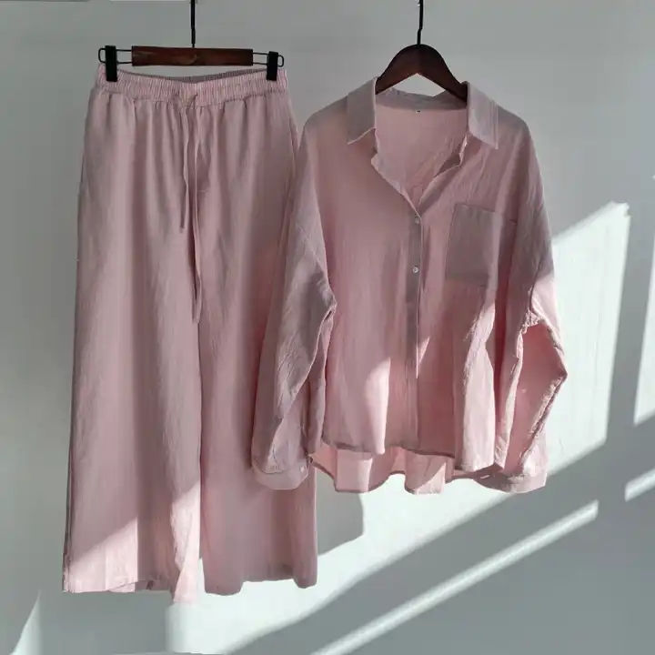 Spring Fall Ladies Pants 2 Piece Retro Plus Size Women Clothing High Waist Loose Trousers Cotton Linen Shirt Women's Sets