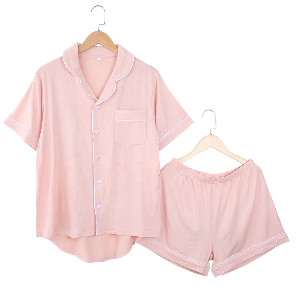 Summer Short Sleeve Custom Pajamas for Women Floral Print Turn Down Collar Women Pajamas Set Bamboo Fabric Women Sleep Wear Set
