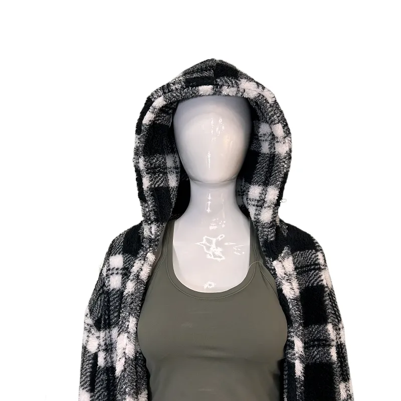Winter Plush Women's Coat New Style Long Sleeved Checkered Hooded Loose Coat Women's Outerwear