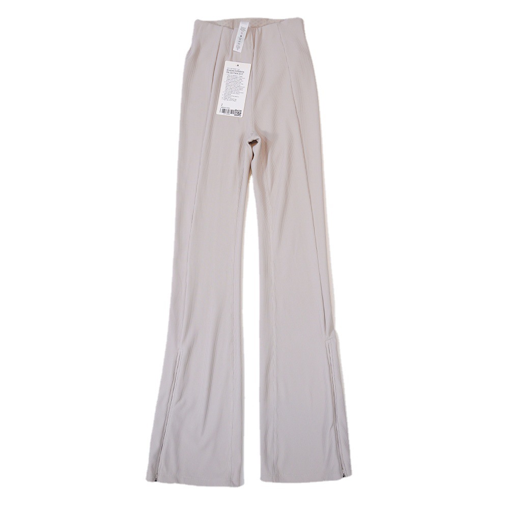 Women's Comfortable High-Waisted Flared Pant with Softstreme Ribbed Zipper Elastic Waist Closure Flat Front Active Trousers