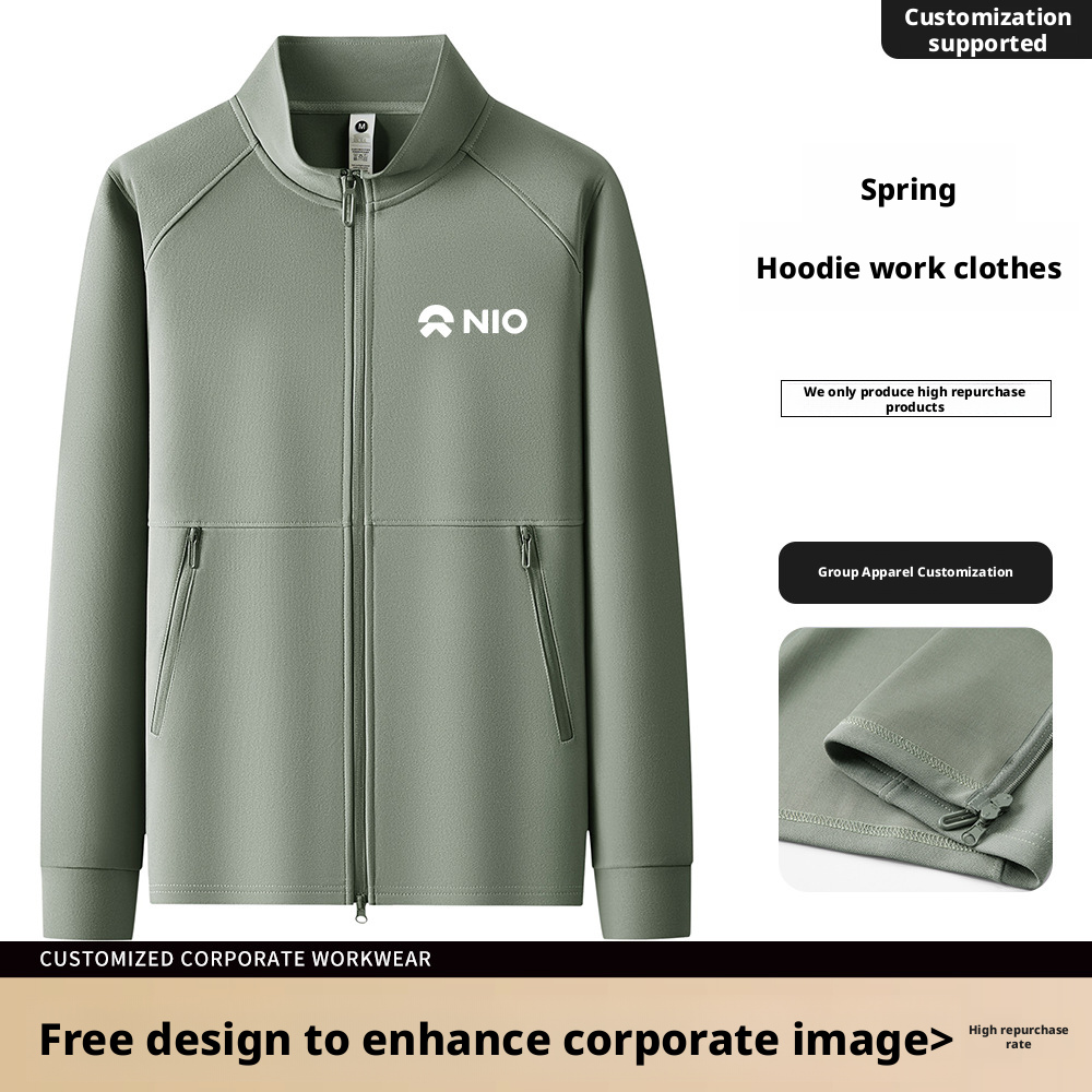 Autumn Workwear Customized With Printed Logo Corporate Office Staff Stand-up Collar Work Uniform Group Clothes