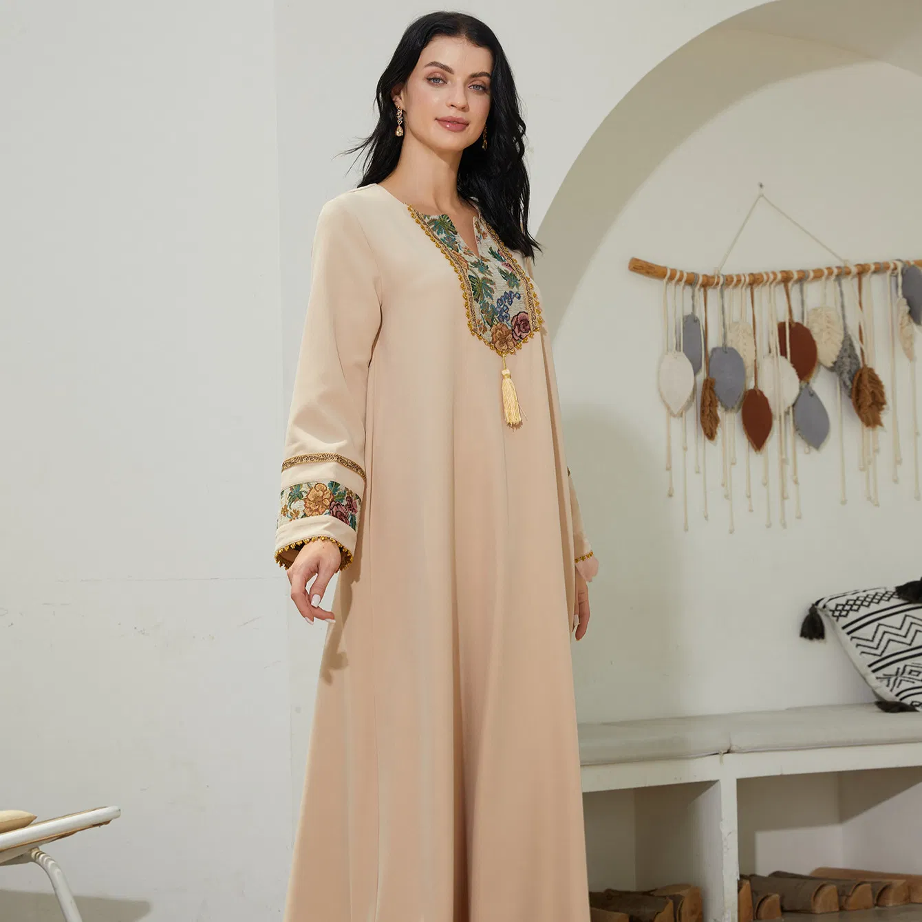 C. S. X Hot Wholesale Lace Flower Beaded Abaya for Modest Fashion