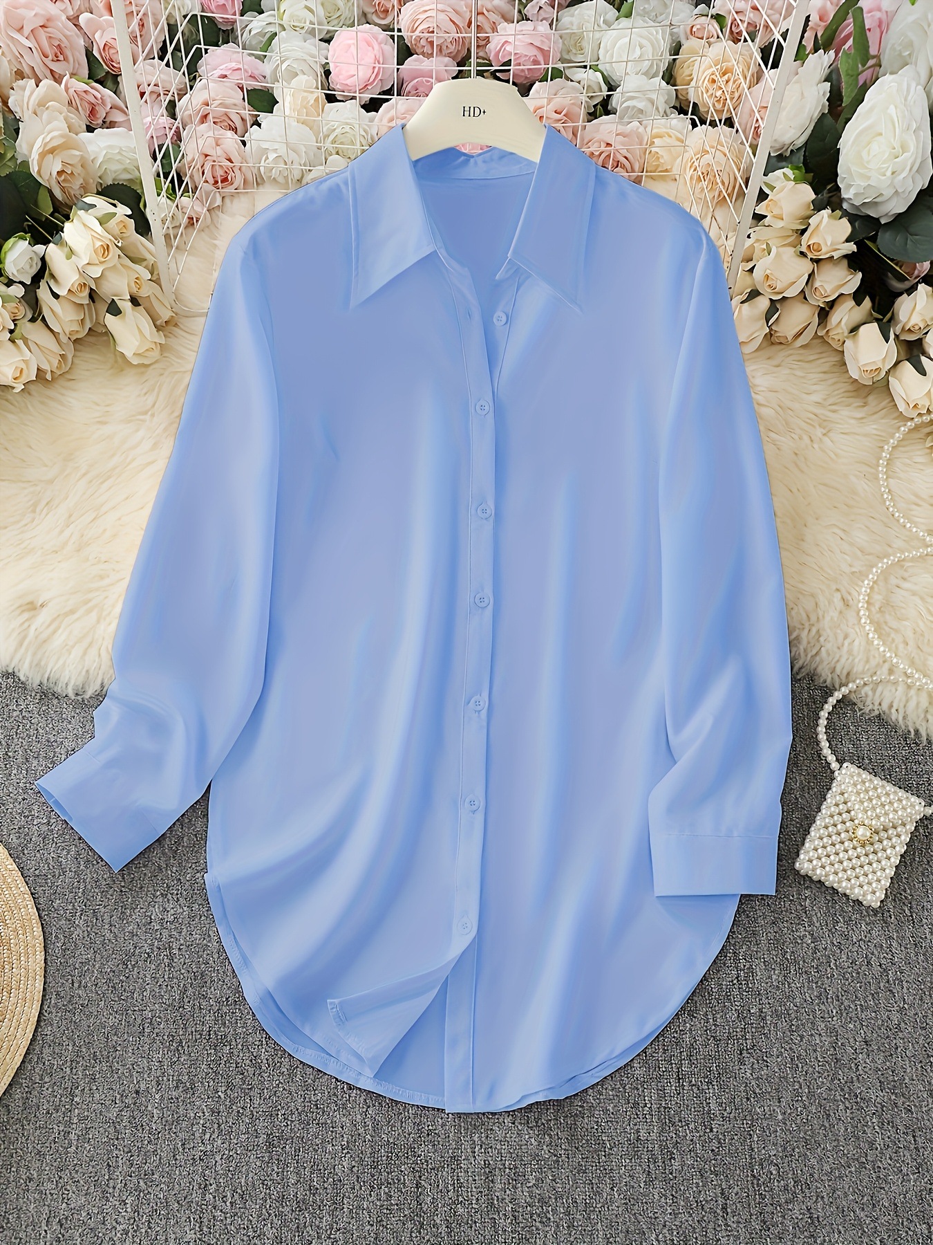 Women's Sprint Summer Casual Breathable Polyester Shirt Loose Fit Long Sleeve Solid Fashion Slit Hem Oversized Office Work