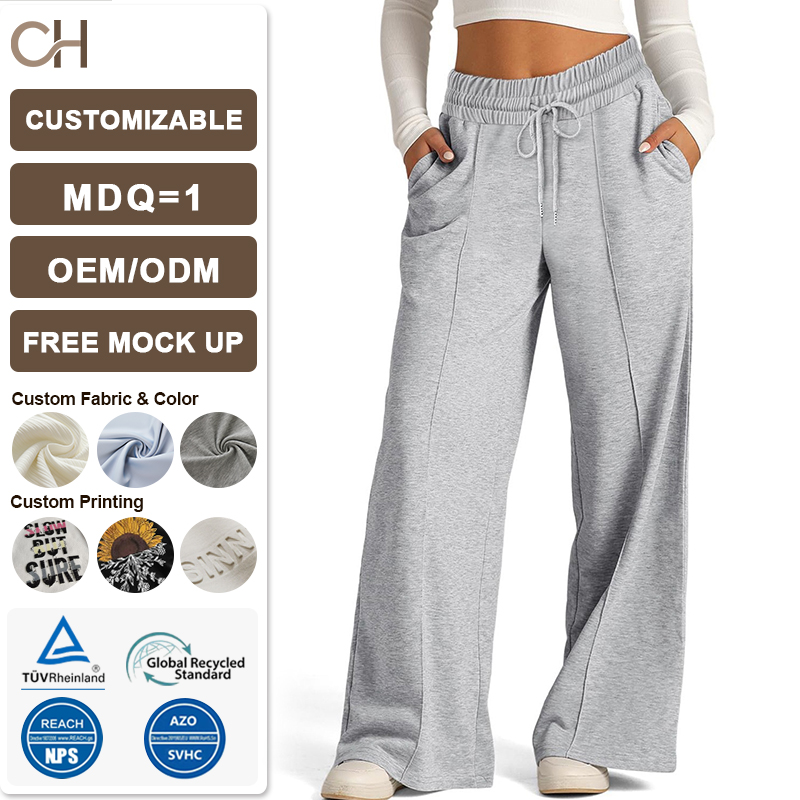 2026 Spring Summer Collection Women's New Fashion Solid Color Straight Casual Pants Wide-Legged Versatile Elastic Waist