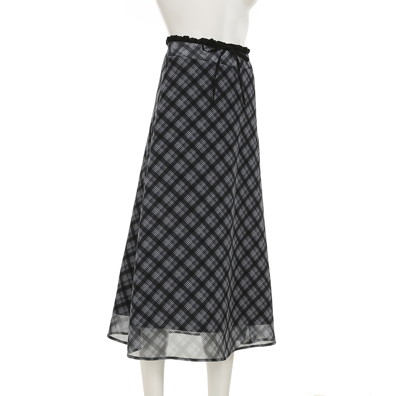 Casual Style Women's Plaid Knee-Length Chiffon Ruched Skirt