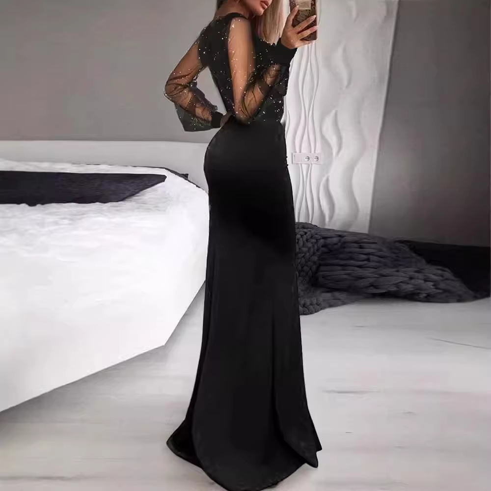 Women's Vintage A-Line Evening Prom Dresses Long Sleeves Natural Waist Anti-Static 100% Polyester for Parties Maxi Length OEM