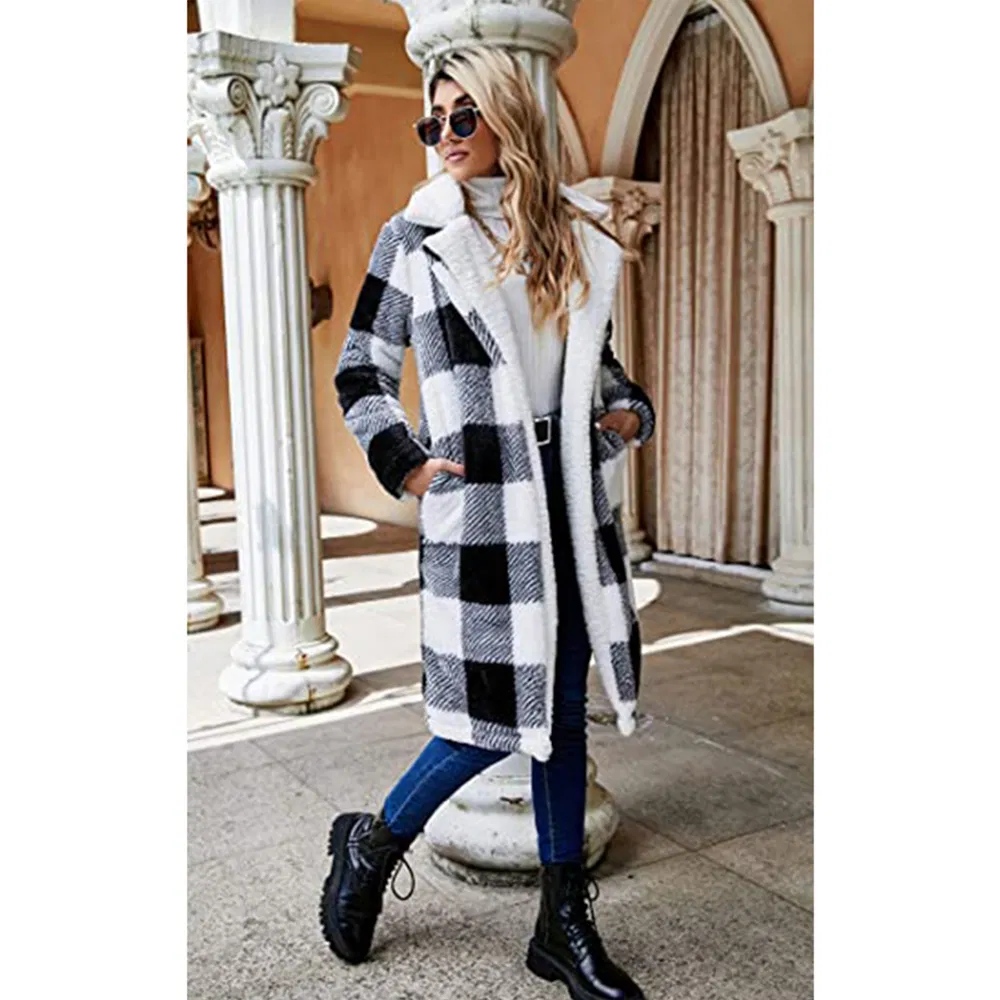 Women's Fashion Winter Coats Fuzzy Fleece Long Sherpa Hooded Jackets Button Down Faux Fur Warm Outerwear