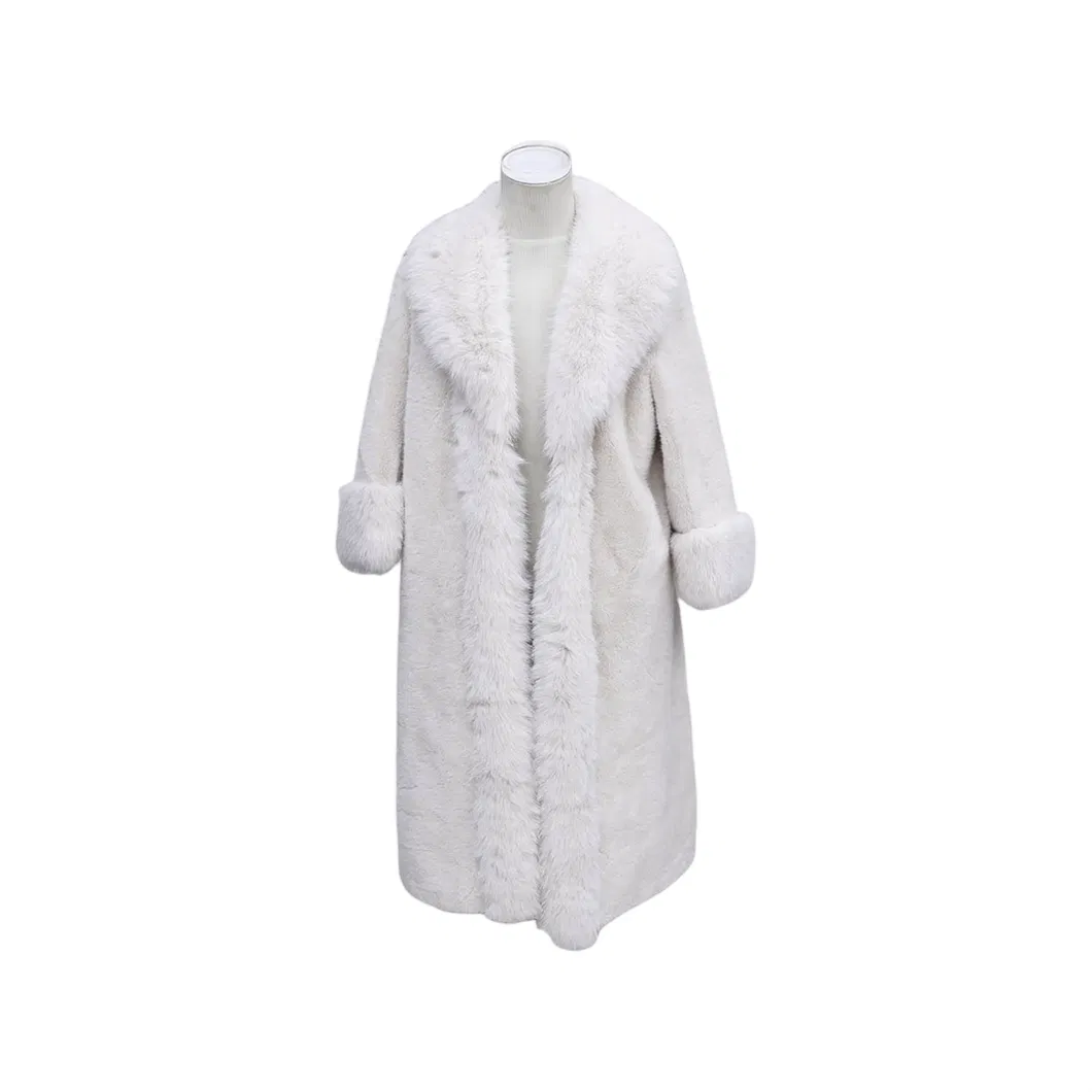 Breathable Gray-White Women's Faux Fur Coat - Soft Winter Warmth, China-Made Premium Outerwear