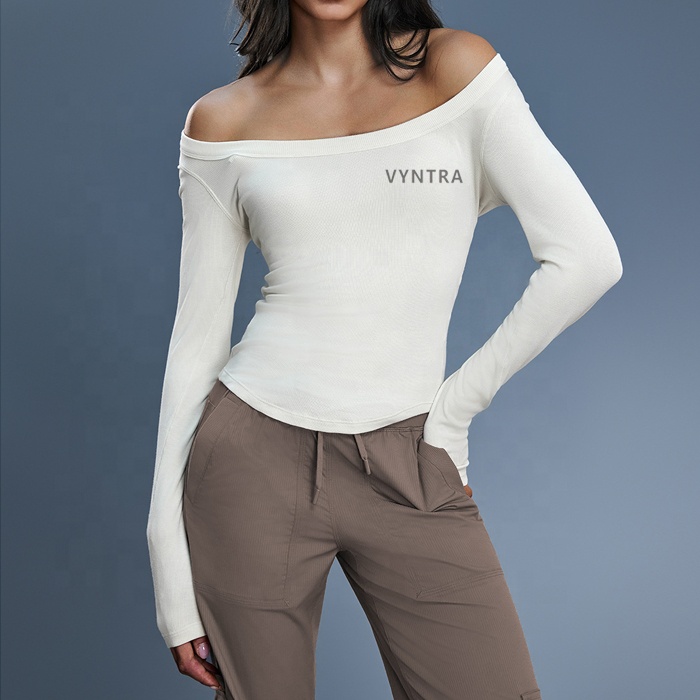 Women Modal Long Sleeves Sexy Off-The-Shoulder Slim Fitted Shirts Workout Running Tight Fitness Gym Sports T-shirt Yoga Tee Tops
