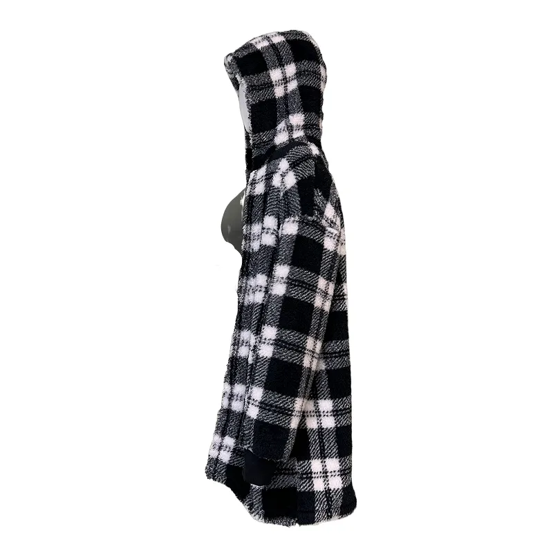 Winter Plush Women's Coat New Style Long Sleeved Checkered Hooded Loose Coat Women's Outerwear