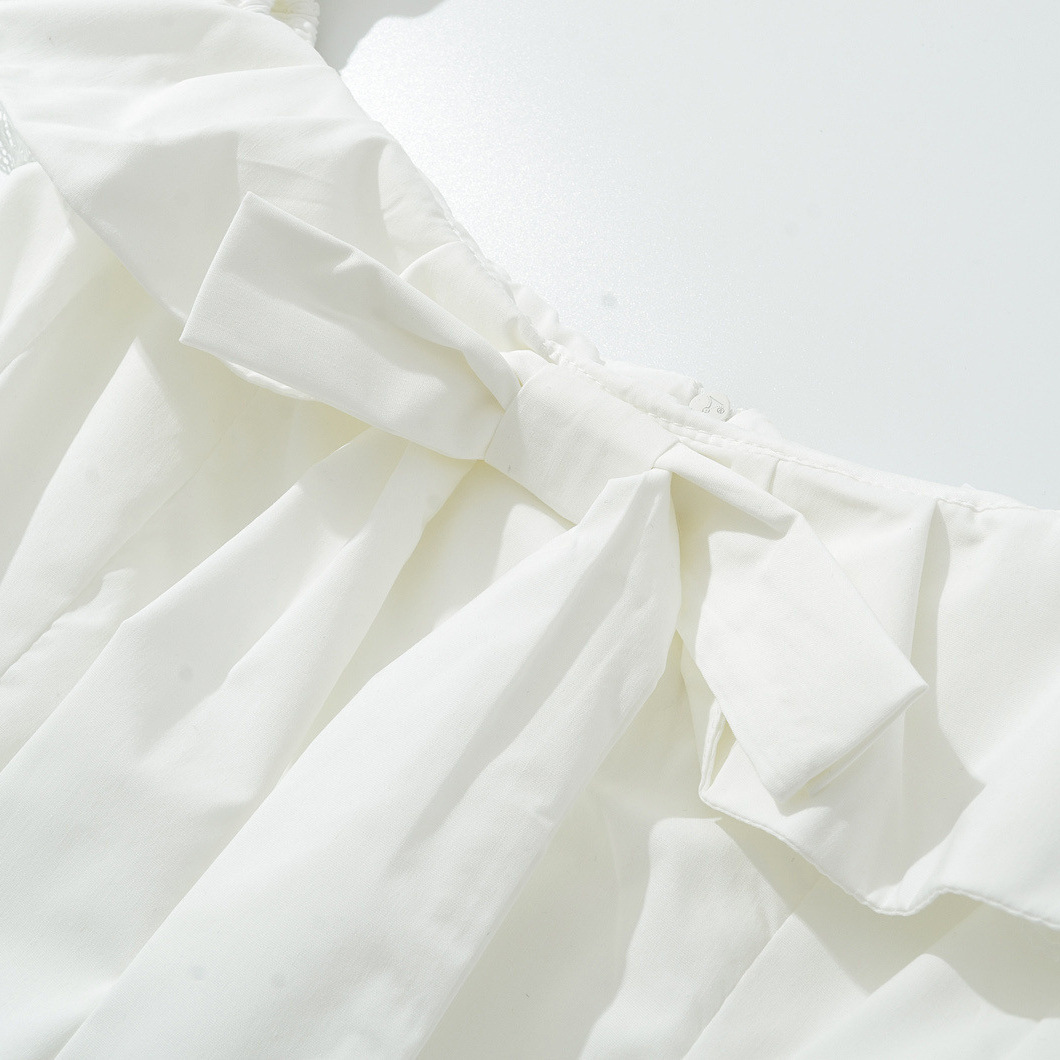 A Cute and Sweet Petite Dress with a One-shoulder Collar, a Cinched Waist, a Short Skirt with Lotus Lace Edges and a Puffy Skirt