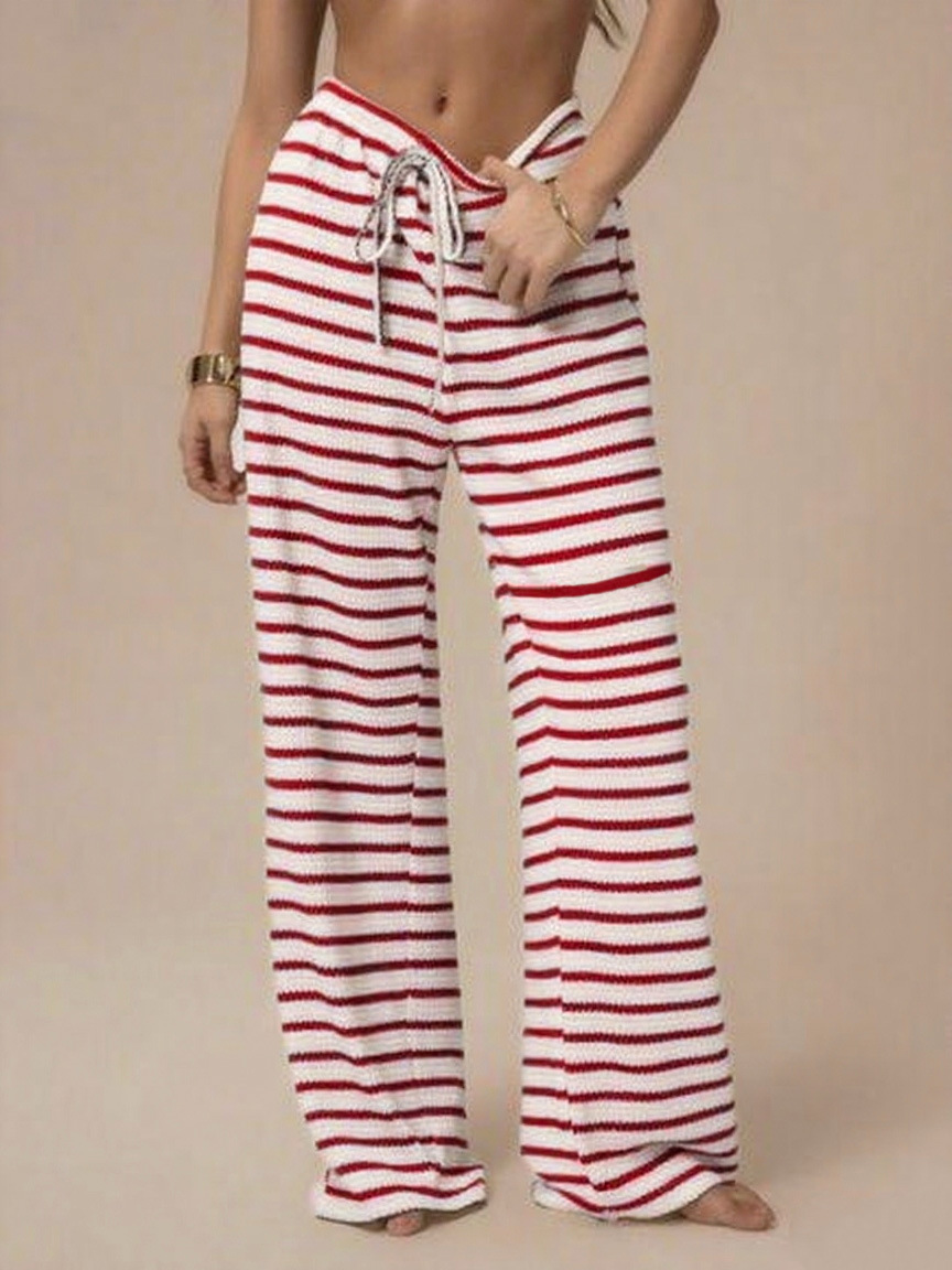 Wholesale Women's Slim Straight Leg Casual Trousers Fashion Color Contrast Horizontal Stripes Cross-Border Pants