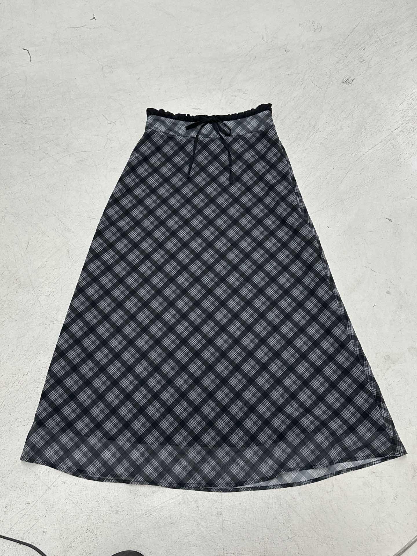 Casual Style Women's Plaid Knee-Length Chiffon Ruched Skirt