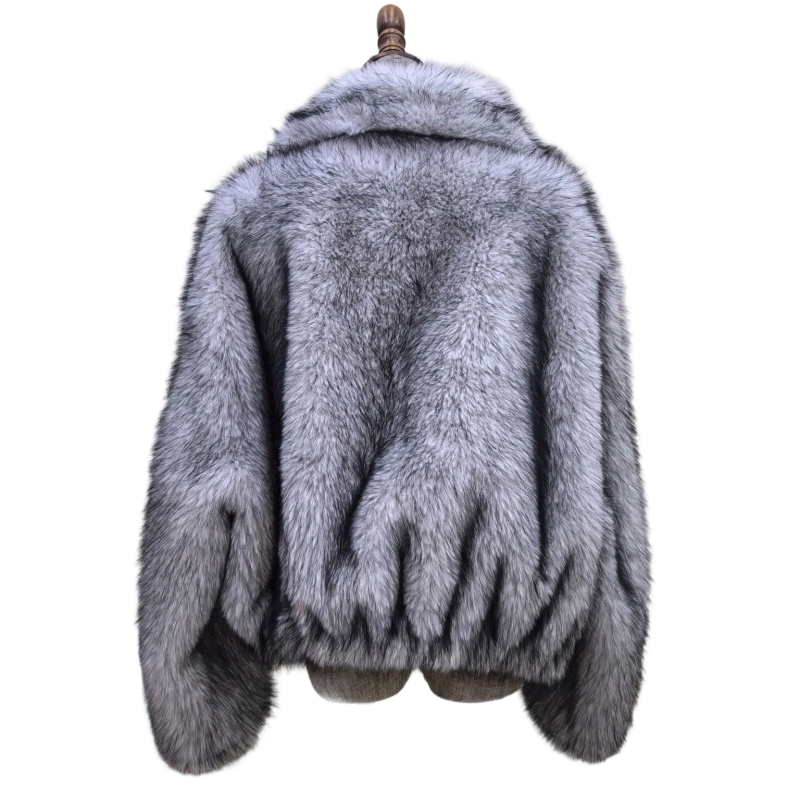 Chic Blue and Silver Fox-Simulated Women's Outerwear Jacket