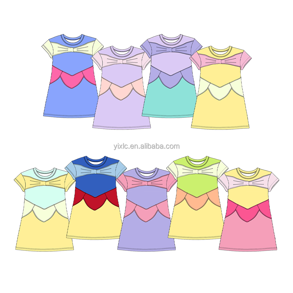 Girls Sports Yoga Dress Short Sleeve Color Block Tennis Dress Built-In Shorts Small Batch Custom Kids' Dresses