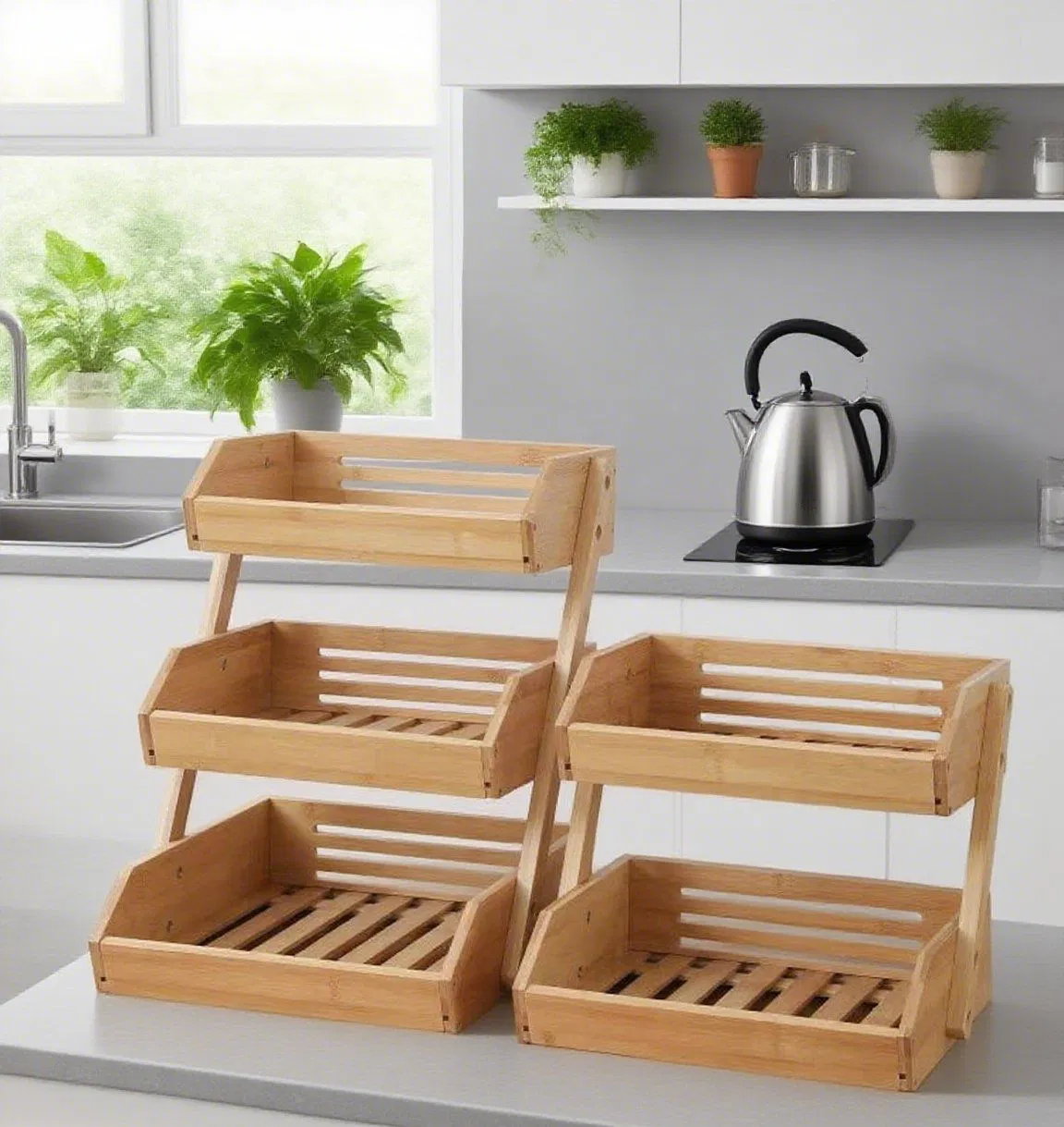 Multi-Purpose Snack Shelf: Foldable Wooden Kitchen Storage Solution