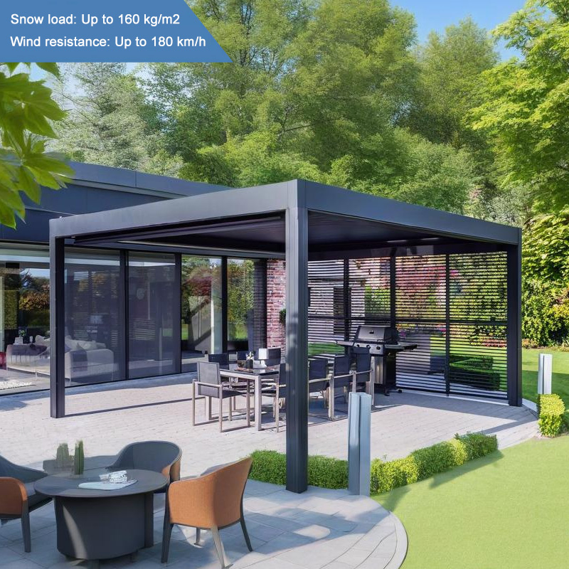 100% Waterproof Pergola Leisure Garden Motorized Louvered Roof Gazebo Durable Freestanding Metal Pergola Featuring Adjustable Roof System