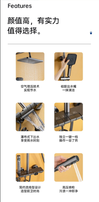 Gun Gray Piano Button Bathroom Constant Temperature Shower Set Button Tablet Digital Display Bathtub Shower System