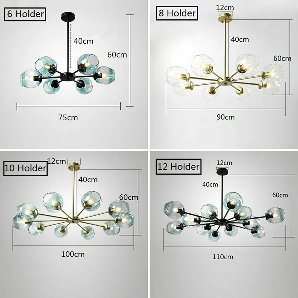 LED Glass Ball Living Room Chandelier Bedroom Pendant Light Kitchen Ceiling Lamp Fixture