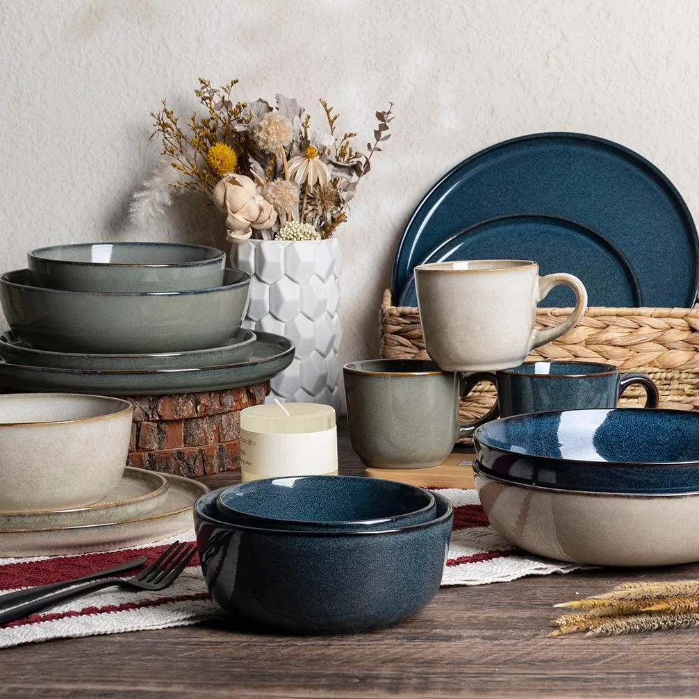 Changsha Happy Go Hot Contemporary Blue Reactive Glaze Ceramic Tableware Dinner Set