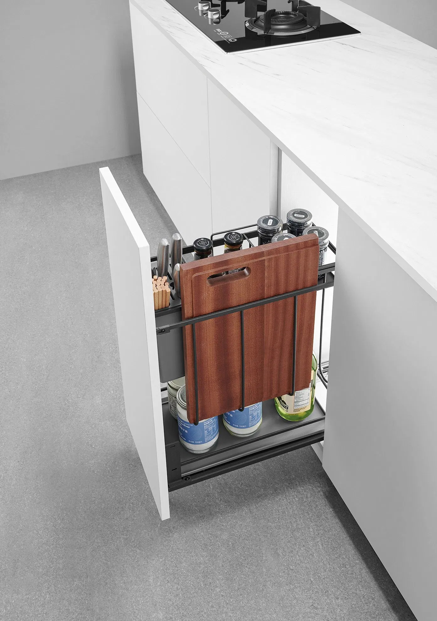 Multi-Functional Retractable Storage Solution for Kitchen Cabinets