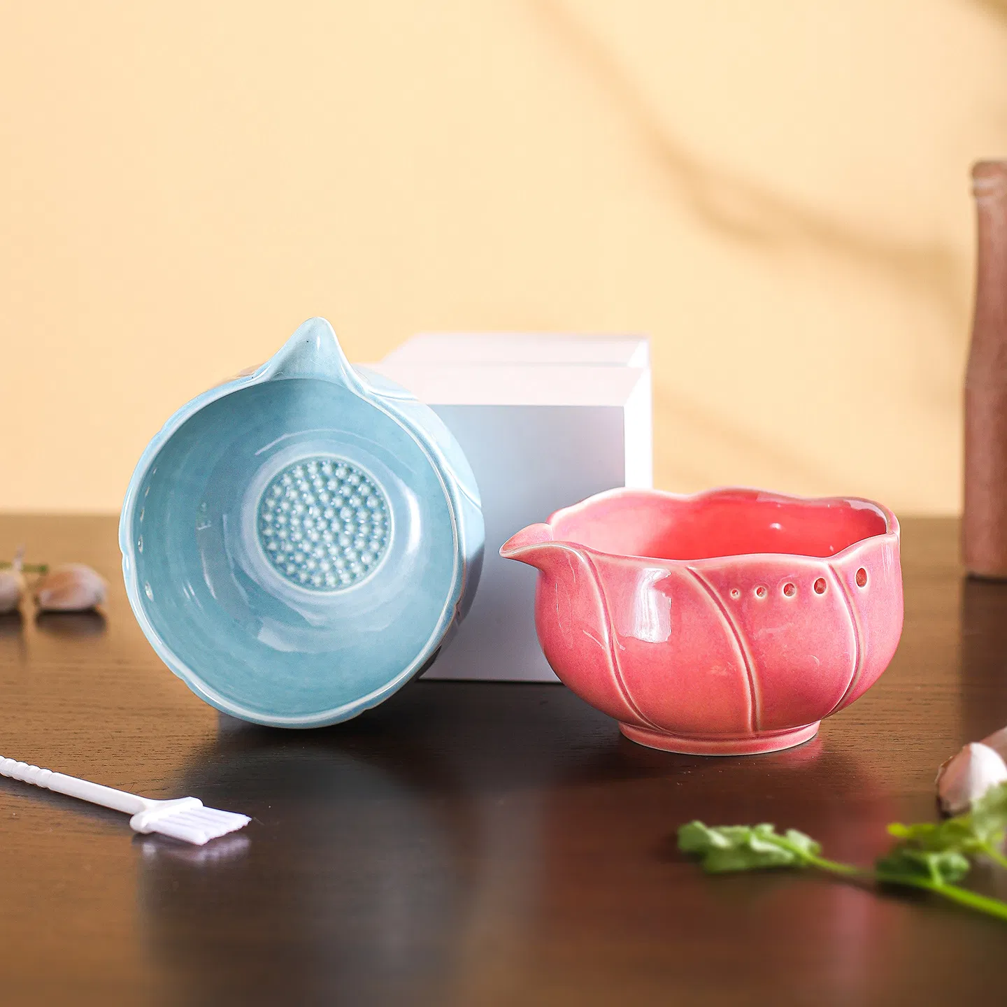 New Design Beige Grey Food Preparation Ceramic Mortar Bowl and Pestle Kitchen Accessory for Vanilla Spice Herb Grinding Pounding